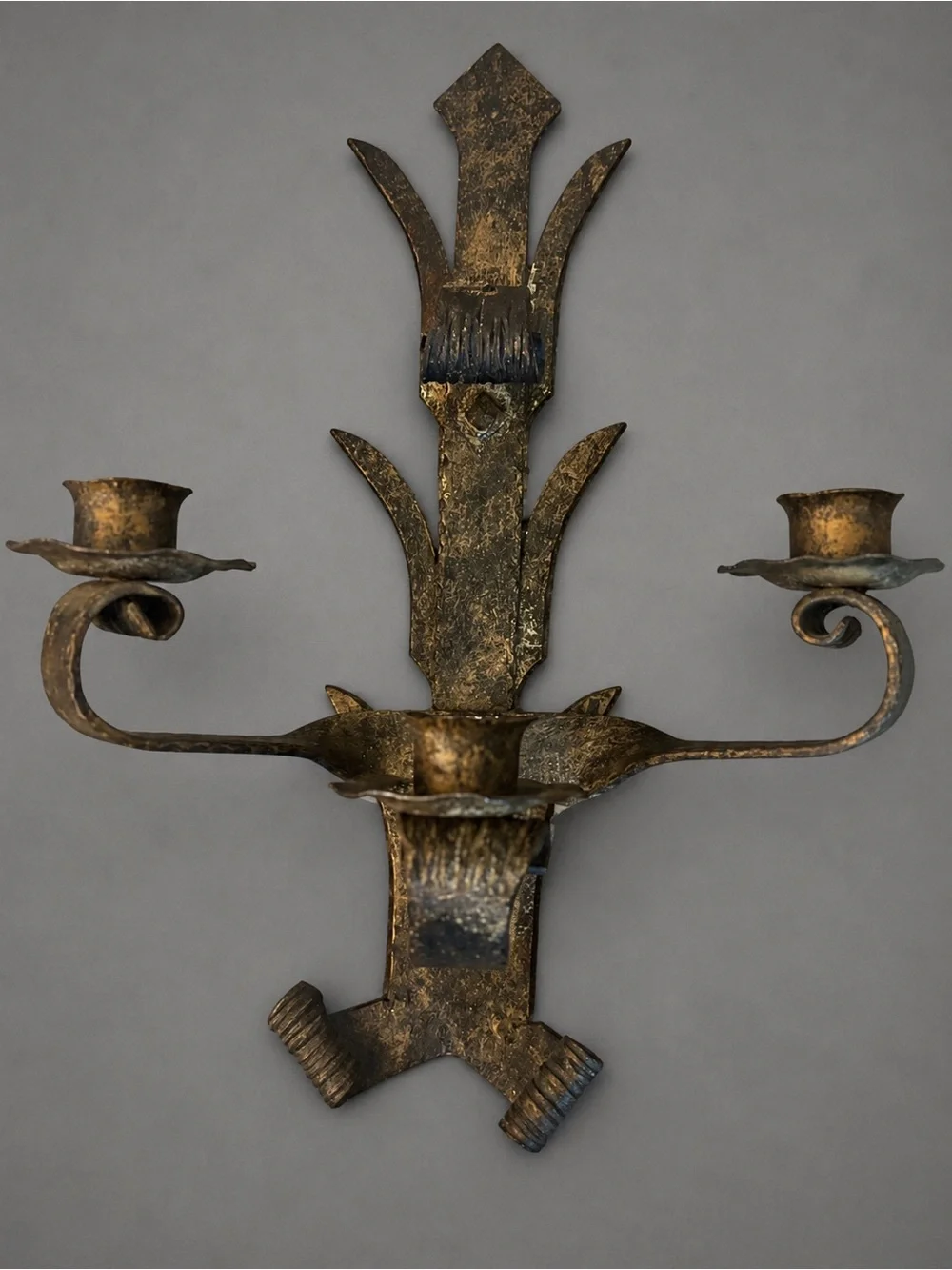 Antique Spanish Wrought Iron Heavy Candle Sconces Set of 2